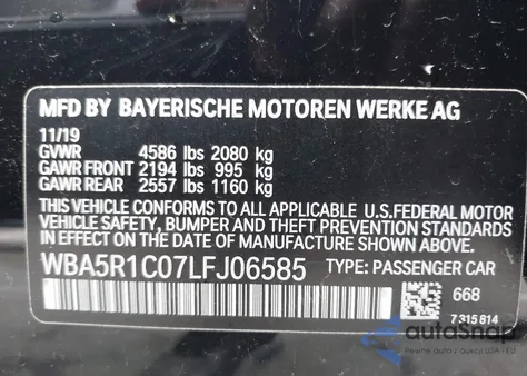 2020 BMW 330I из США, поврежденный, VIN WBA5R1C07LFJ06585